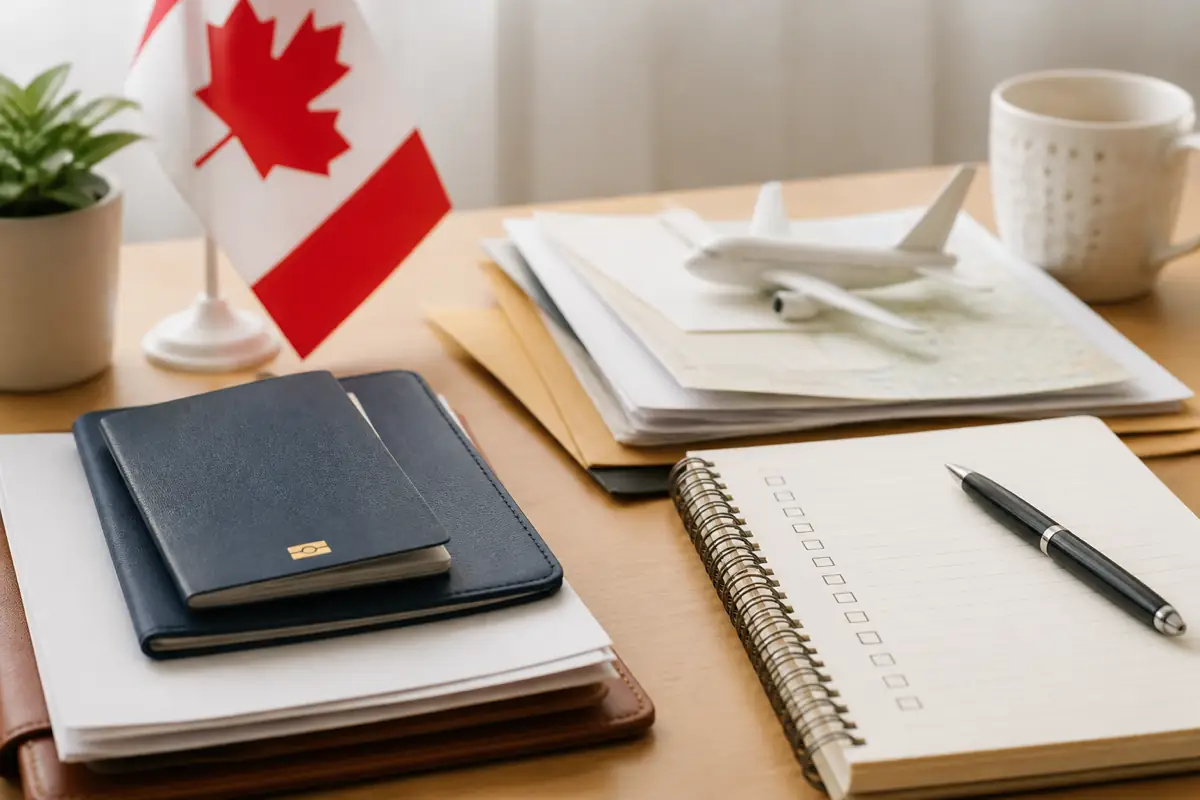Passport and travel documents prepared for Canada entry