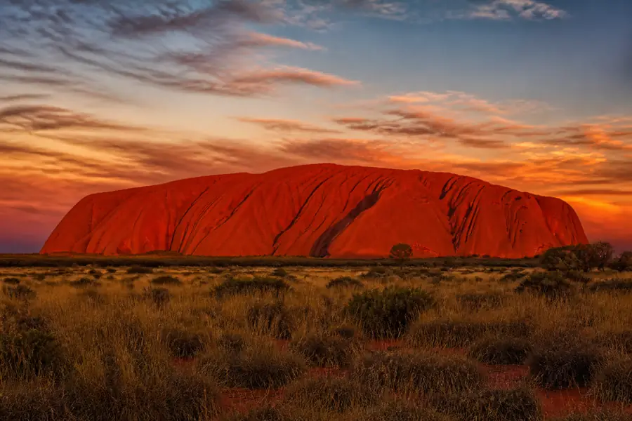 Uluru at sunset in the Australian Outback